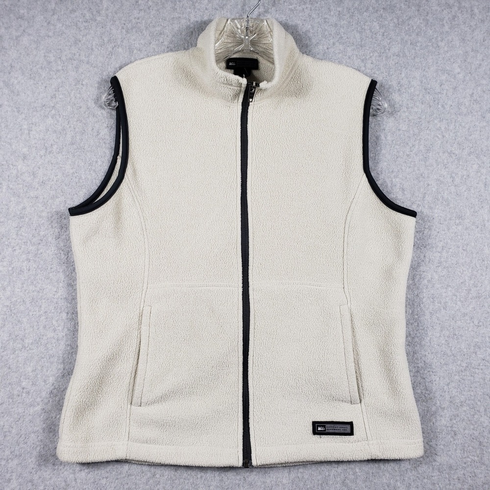 REI Womens Vest Fleece Full Zip Large Cream Sherpa Outdoor Hiking Gorpcore - Picture 2 of 12